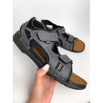 Мужские сандалии спортивные на липучке тканевые с кожаными вставками фото