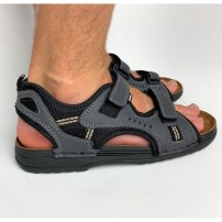 Мужские сандалии спортивные на липучке тканевые с кожаными вставками фото