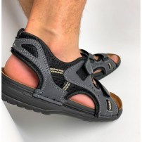 Мужские сандалии спортивные на липучке тканевые с кожаными вставками фото
