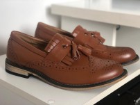 Лоферы броги - мужские туфли коричневые натуральные
