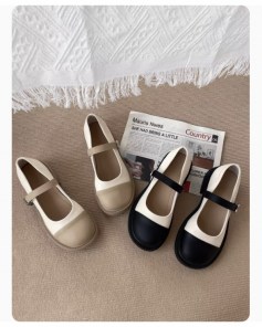 Женские кожаные туфли ретро с черным и бежевым носом фото