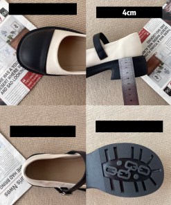 Женские кожаные туфли ретро с черным и бежевым носом фото