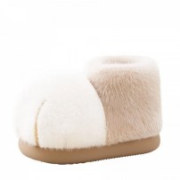 Тапочки chikoku Snowball Cat двухцветные бежево-белые пышные плюшевые фото