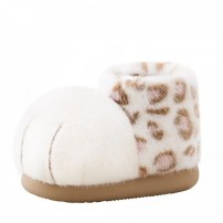 Тапочки chikoku Snowball Cat белые с нежным розово-бежевым леопардом и пышным мысом фото