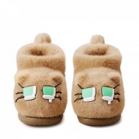 Тапочки chikoku Green-Eyed Shiba коричневые плюшевые собачка с бирюзовыми глазками фото