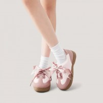 Кроссовки chikoku Hello Kitty розово-бежевые замшевые с атласным бантом и мехом фото
