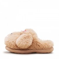 Тапочки chikoku Cute Maltese коричневые суперпушистые 3D-мальтезе с клетчатым бантиком и язычком фото