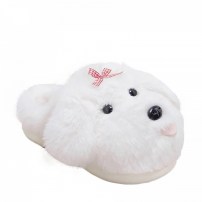 Тапочки chikoku Cute Maltese белые суперпушистые 3D-мальтезе с клетчатым бантиком и розовым носиком