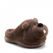 Тапочки chikoku Cute Marmot коричневые плюшевые сурок с белыми зубками и черным носом