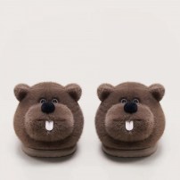 Тапочки chikoku Cute Marmot коричневые плюшевые сурок с белыми зубками и черным носом фото