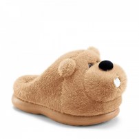 Тапочки chikoku Cute Marmot бежевые плюшевые сурок с черным носом и белыми зубками