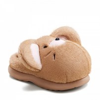 Тапочки chikoku Cute Cartoon Mouse бежевые плюшевые мышонок с большими розовыми ушками