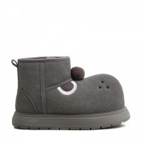 Угги chikoku Cute Puppy Suede серые замшевые с мордочкой щенка носом-помпоном и петлей