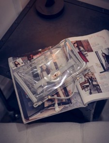 Женский прозрачный клатч с яркими вставками фото