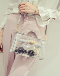 Женский прозрачный клатч с яркими вставками фото