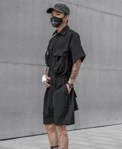 Черный комбинезон мужской короткий - шортами с карманами сзади фото