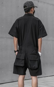 Черный комбинезон мужской короткий - шортами с карманами сзади фото