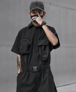 Черный комбинезон мужской короткий - шортами с карманами сзади фото