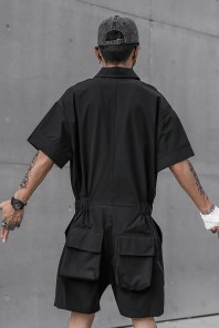 Черный комбинезон мужской короткий - шортами с карманами сзади фото