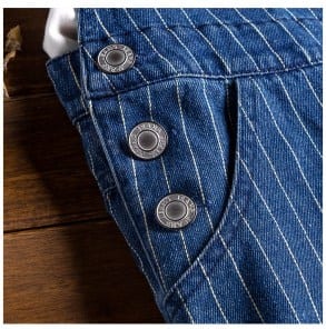 Мужской джинсовый  косбинезон с подтяжками синий в полоску фото