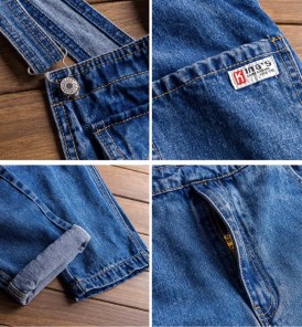 Темно синий прямой джинсовый комбинезон с подтяжками - ретро фото