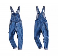 Темно синий прямой джинсовый комбинезон с подтяжками - ретро фото