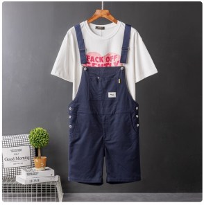 Яркие модные свободные шорты на подтяжках с нагрудным карманом фото