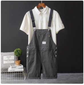 Яркие модные свободные шорты на подтяжках с нагрудным карманом фото