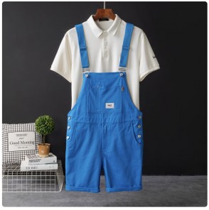 Яркие модные свободные шорты на подтяжках с нагрудным карманом фото