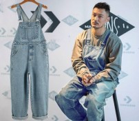 Джинсовый мужской комбинезон открыт прямой и широкий фото