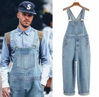 Джинсовый мужской комбинезон открыт прямой и широкий фото