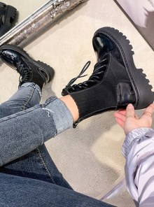 Женские черные ботинки с эластичной тканевой вставкой резинкой фото