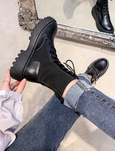 Женские черные ботинки с эластичной тканевой вставкой резинкой фото