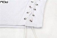 Женские белый топ с боковыми завязками с воротником под горло фото