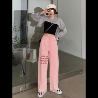 Женские розовые широкие джинсы с надписью