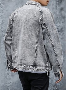 Мужская джинсовая куртка пиджак серая фото