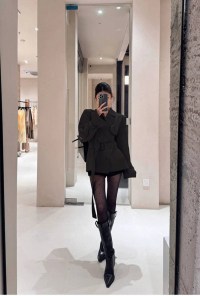 Женский короткий тренч - бежевый и черный фото