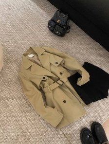 Женский короткий тренч - бежевый и черный фото