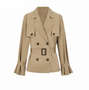 Женский короткий тренч - бежевый и черный фото