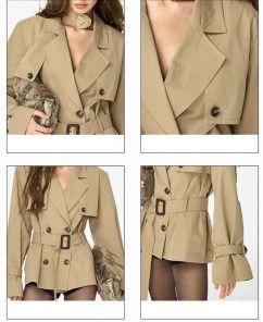 Женский короткий тренч - бежевый и черный фото