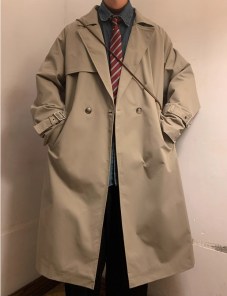 Мужской широкий тренч на одну пуговицу фото