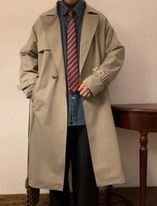 Мужской широкий тренч на одну пуговицу фото