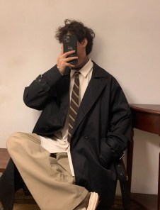 Мужской широкий тренч на одну пуговицу фото