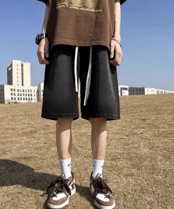 Широкие шорты джинсовые мужские - прямые ретро фото