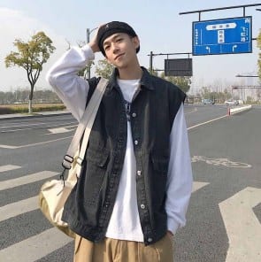 Мужская джинсовая жилетка свободная фото