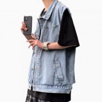 Мужская синяя джинсовая жилетка широкая - ретро фото