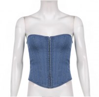Женский синий джинсовый корсет на завязках фото