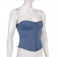 Женский синий джинсовый корсет на завязках фото