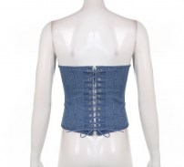 Женский синий джинсовый корсет на завязках фото