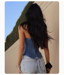 Женский синий джинсовый корсет на завязках фото